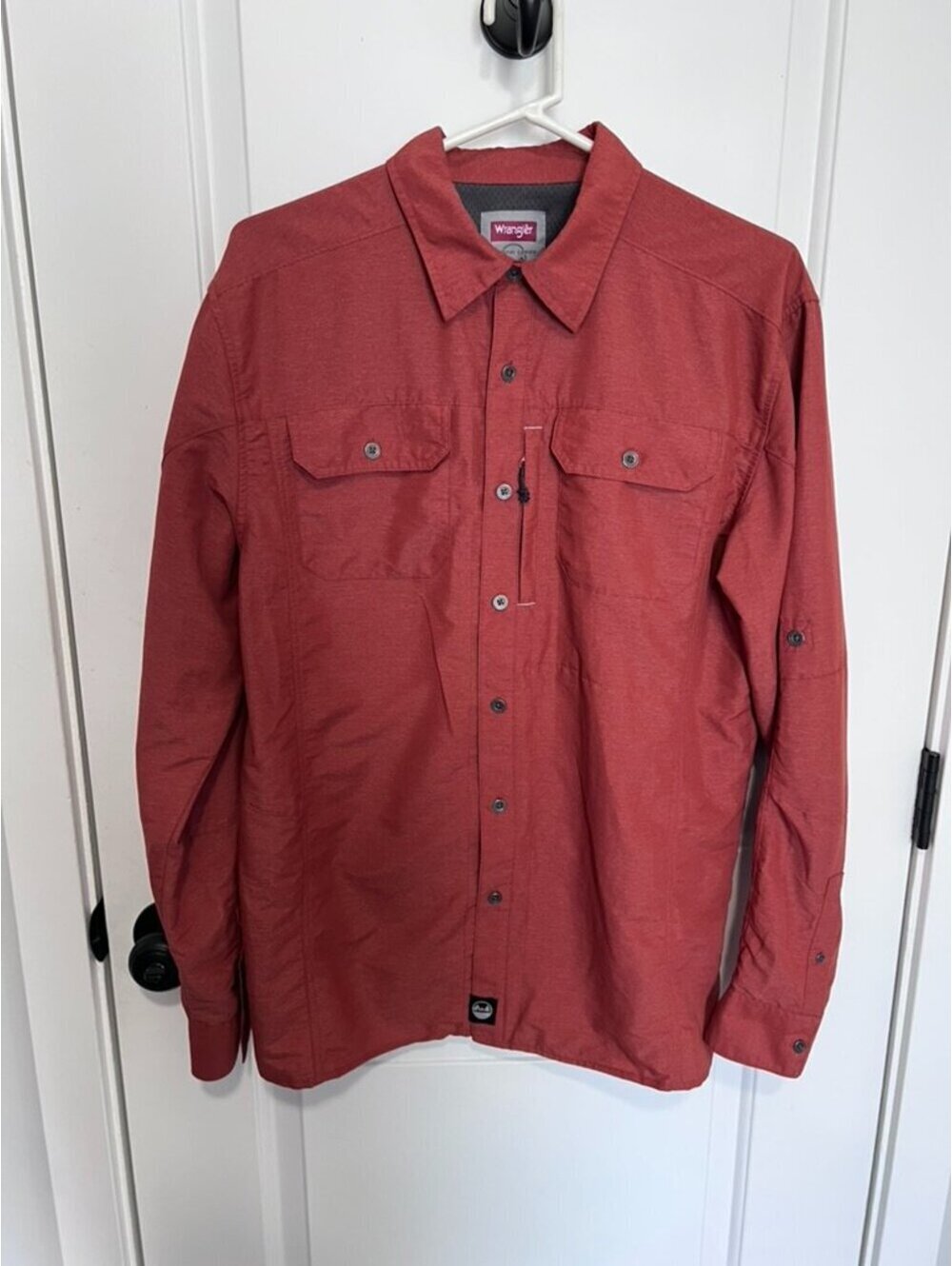 Wrangler Outdoor Series Shirt Mens M Burnt Orange Hiking Fishing UPF Stretch